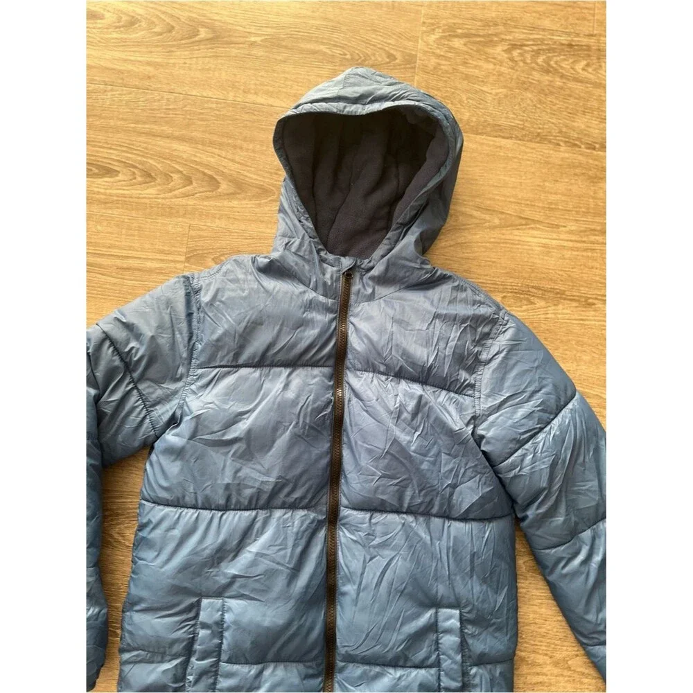 Old Navy Boys Hooded Puffer Jacket XXL 18 Blue Gray Fleece Lined Coat Insulated